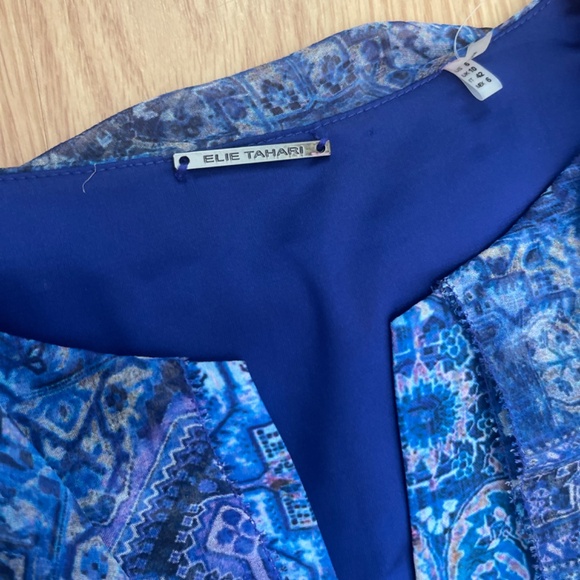 Elie Tahari Blue Sleeveless Chiffon Layover Fit and Flare Midi Dress Size 6 - Picture 6 of 11